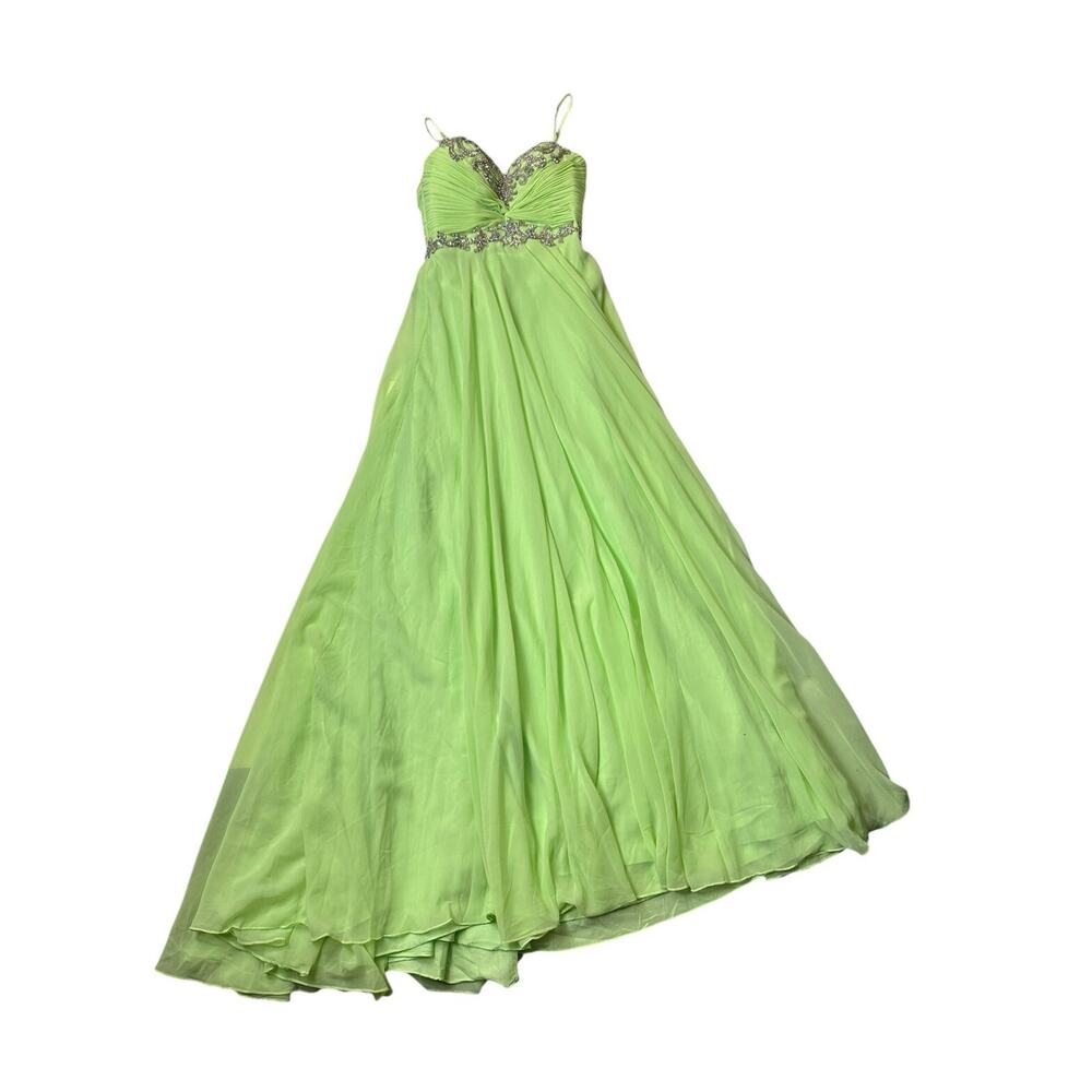 Morrell Maxie Green Chiffon Beaded Sequined Formal Prom Homecoming Dress Sz 4